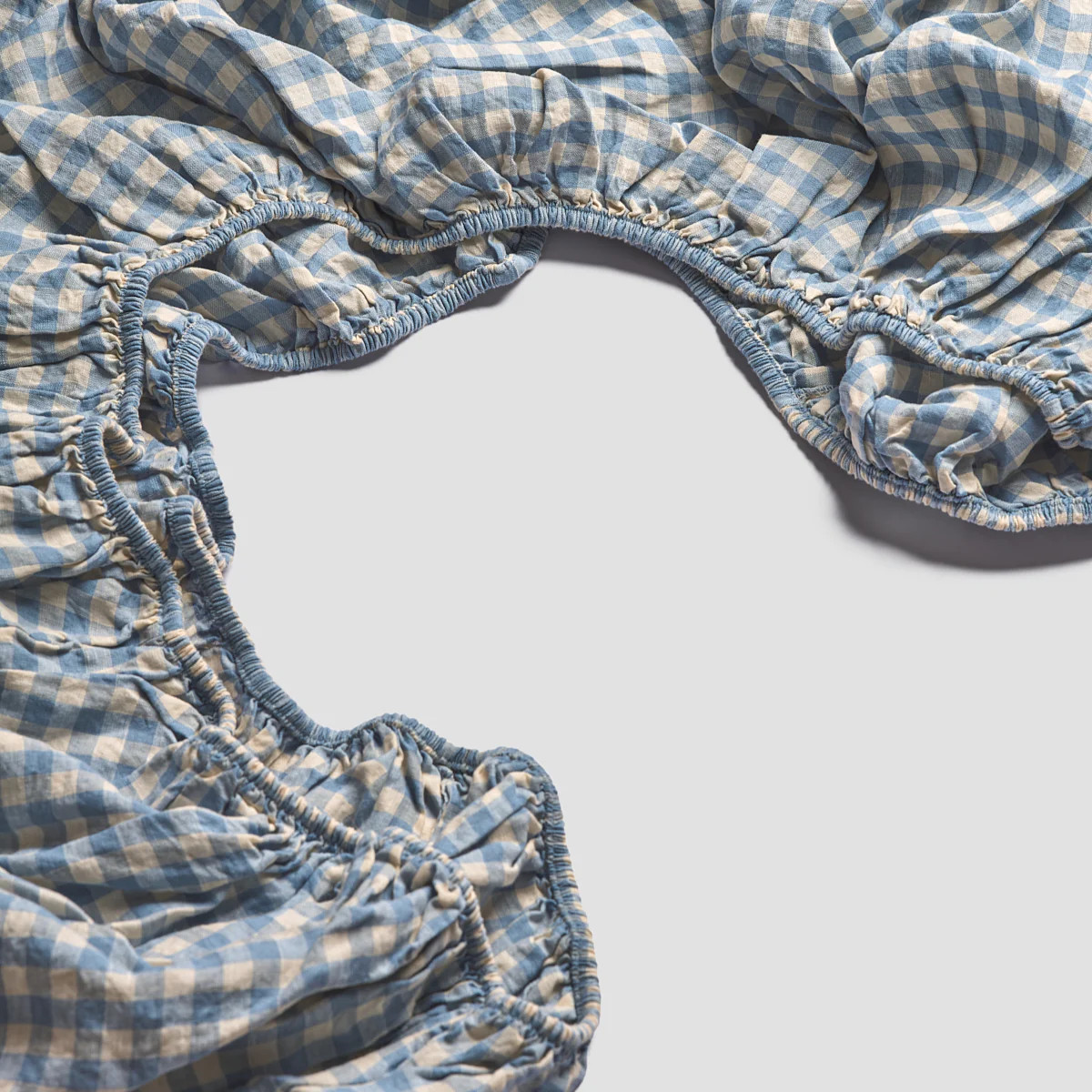 Warm Blue Gingham 100% Linen Fitted Sheet | Piglet