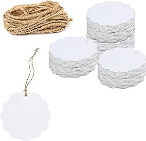 200 PCS White Kraft Scalloped Paper Gift Tags with 100 Feet Natural Jute Twine String for Arts Cr... | Amazon (US)