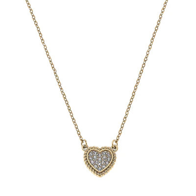 Corrine Pavé Heart Charm Necklace in Worn Gold | CANVAS