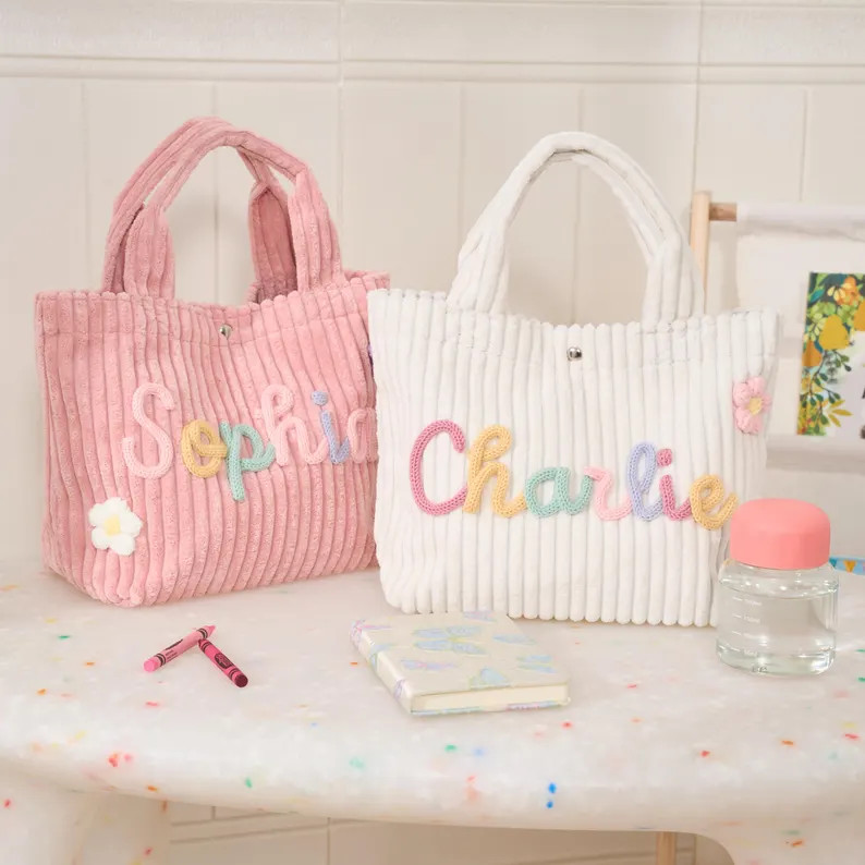 Custom Tote Bag | Corduroy for Kids | Personalized Custom Name | 4 Colors | Option Icons - Etsy | Etsy (US)