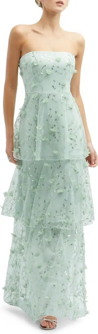 Sequin Embroidered Strapless Tiered Gown | Nordstrom