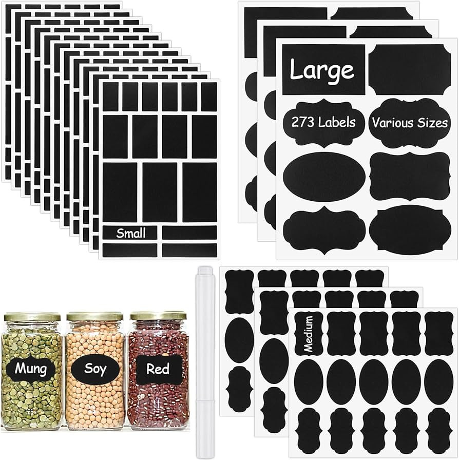 273 Pcs Labels for Jars, Waterproof Reusable Chalkboard Labels for Food Containers, Bottles, Blac... | Amazon (US)