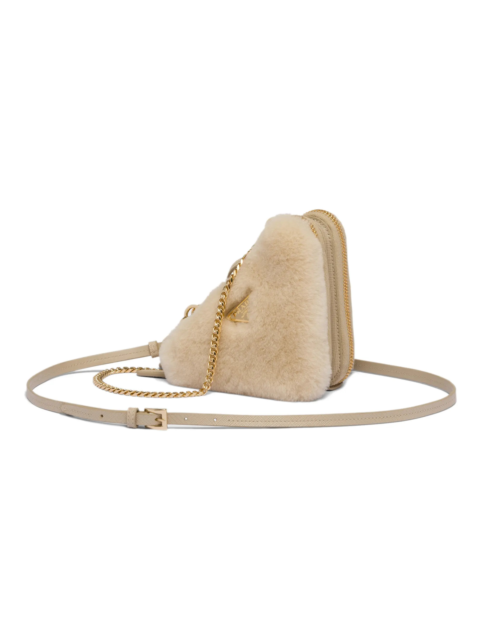 Shop Prada Shearling And Saffiano Leather Mini-Pouch | Saks Fifth Avenue | Saks Fifth Avenue