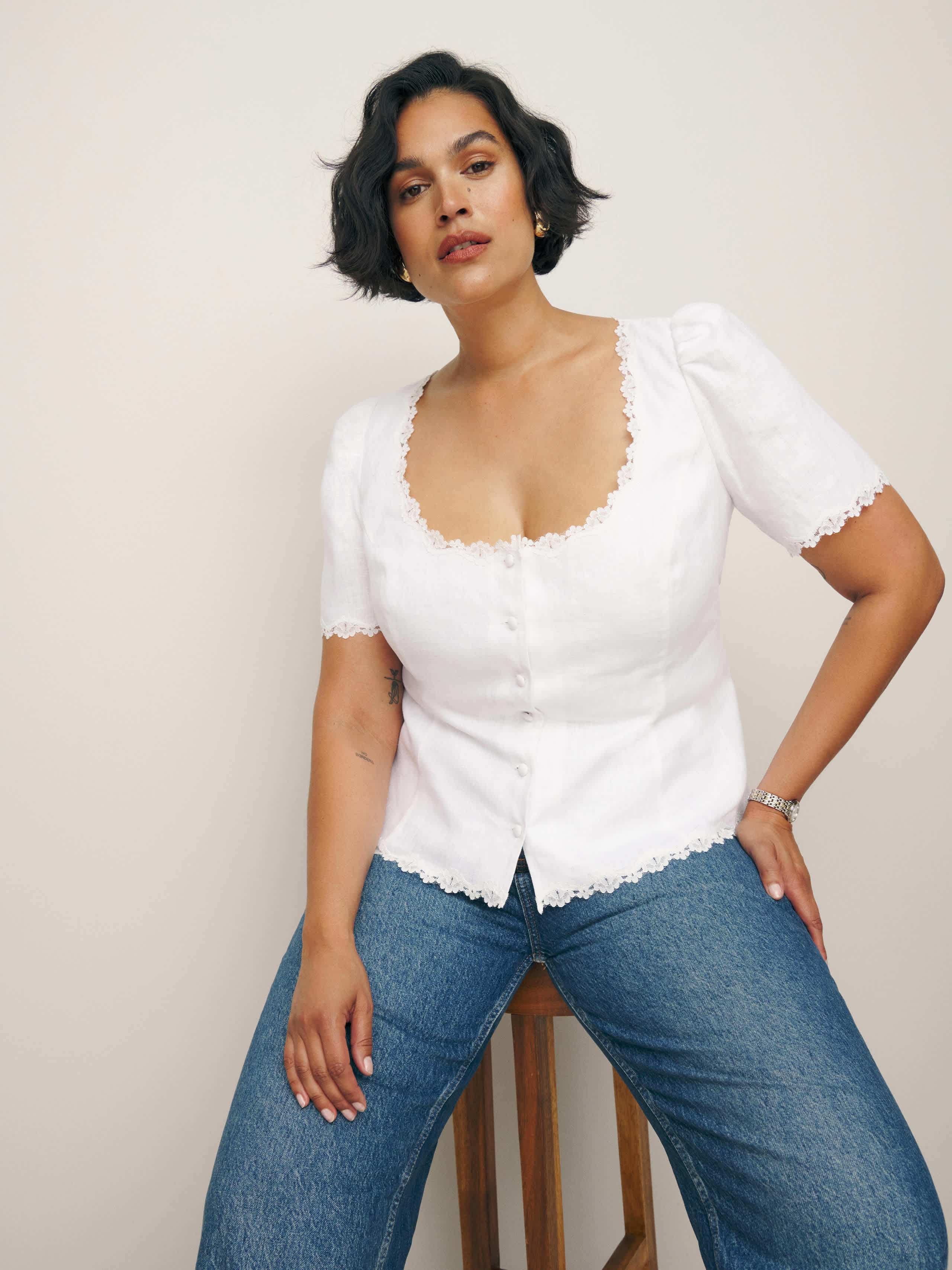 Reformation Anabella Linen Top Es Ivory 24 | Reformation (Global)