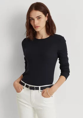 Lauren Ralph Lauren Women's Stretch Long-Sleeve Tee, Navy Blue, Medium | Belk