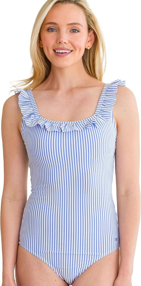 RuffleButts Women's UPF50+ Seersucker Ruffle One Piece | Amazon (US)