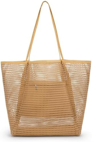 Iioscre Beach Bag for Women, Causal Hobo Pool Bags with Zipper Inner Pocket, Foldable Swim Tote B... | Amazon (US)