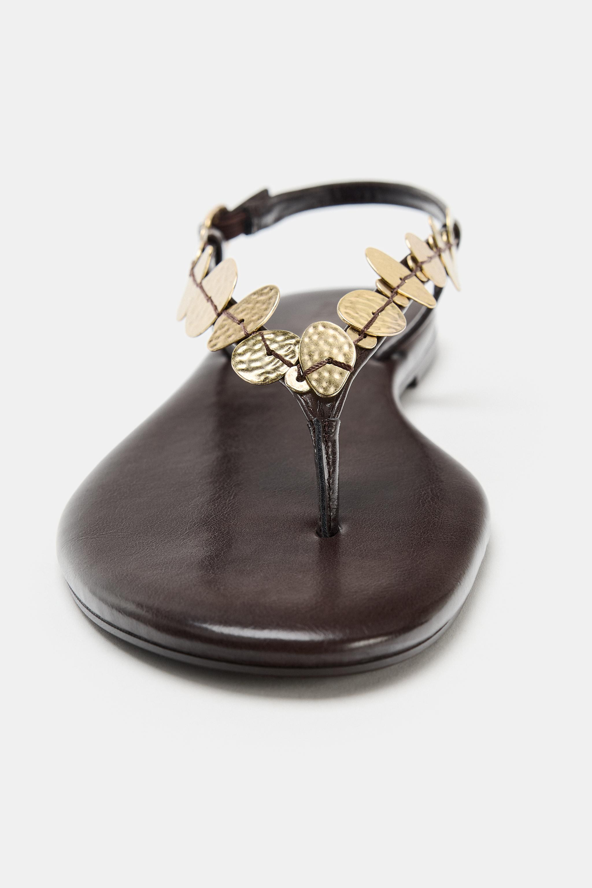 FLAT SANDALS WITH METAL EMBELLISHMENTS | Zara US
