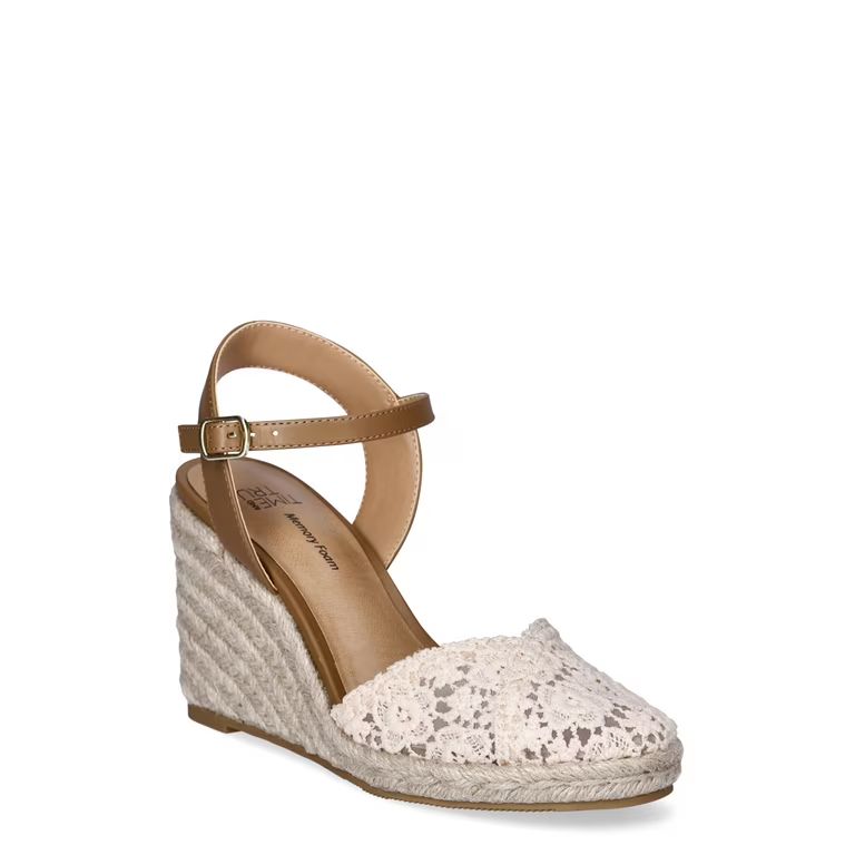 Time and Tru Women's Casual Eyelet Espadrille Wedges with Ankle Strap, Sizes 6-11 | Walmart (US)