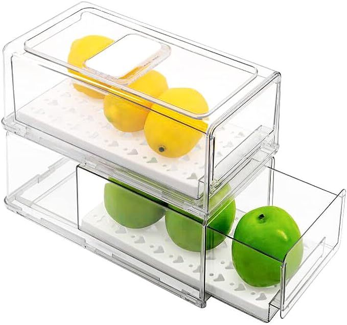 2 Pack Stackable Refrigerator Drawers Pull Out Bins Clear Fridge Drawer Organizer Food Storage Co... | Amazon (US)