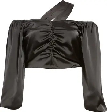 Women's Amel Long Sleeve Satin Crop Top | Nordstrom