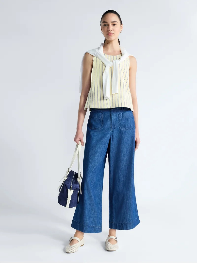 Free Assembly Women's and Women's Plus Wide Leg Cropped Jeans, 26" Inseam, Sizes XS-4X | Walmart (US)