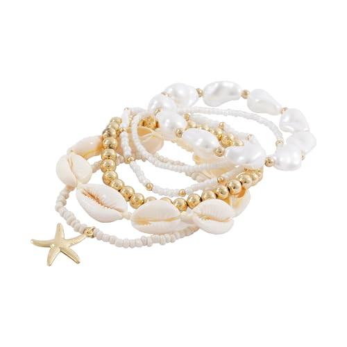 Shell Bracelet Boho Beaded Stretch Bracelets for Women Seashell Strand Bracelets Starfish Charm B... | Amazon (US)