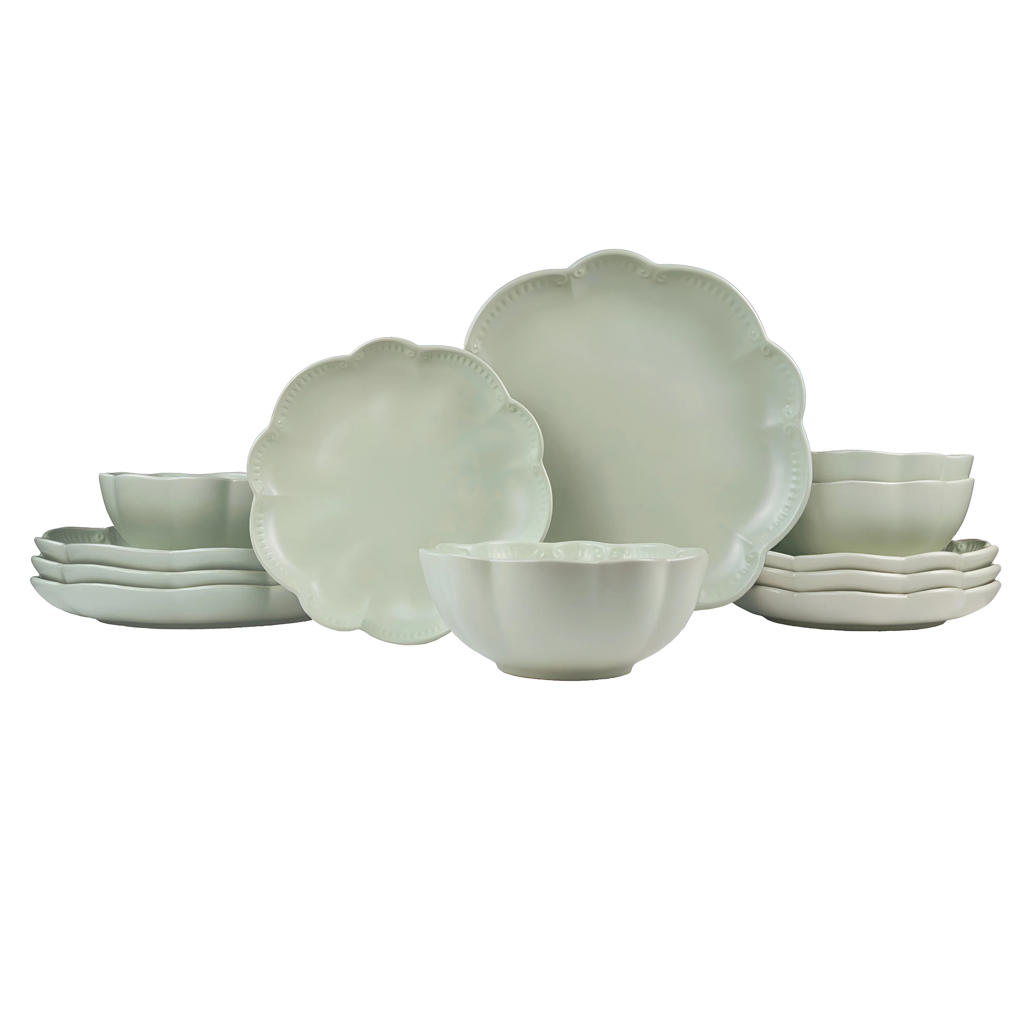 Sango Bethany 12-Piece Sage Stoneware Dinnerware Set with Scallop Design | Walmart (US)