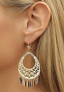 Barzel 18K Gold Plated Filigree Cut-out Dangling Chandelier Earrings - Made in Brazil | Amazon (US)