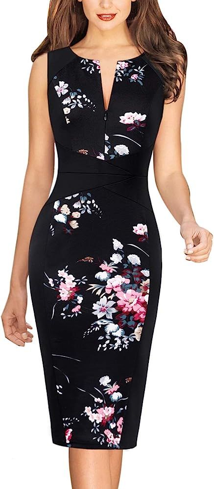 VFSHOW Womens Elegant Slim Front Zipper Work Business Office Cocktail Bodycon Sheath Dress | Amazon (US)