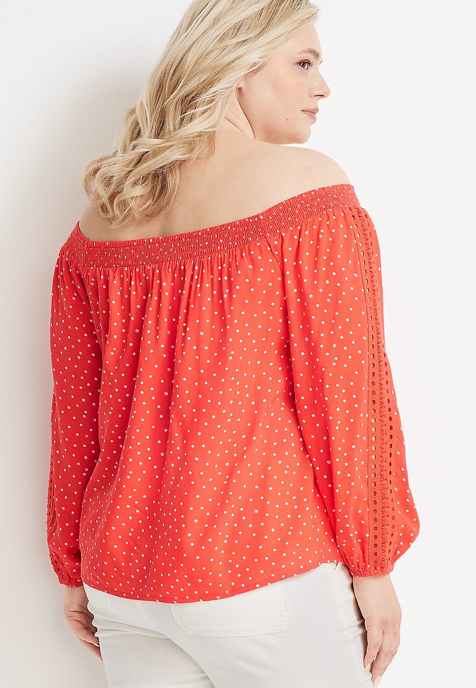 Plus Size Polka Dot Off The Shoulder Blouse | Maurices