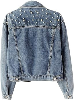 Kedera Women Oversized Denim Jacket Embroidered Pearls Beading Jeans Coat(Blue, Large) at Amazon ... | Amazon (US)