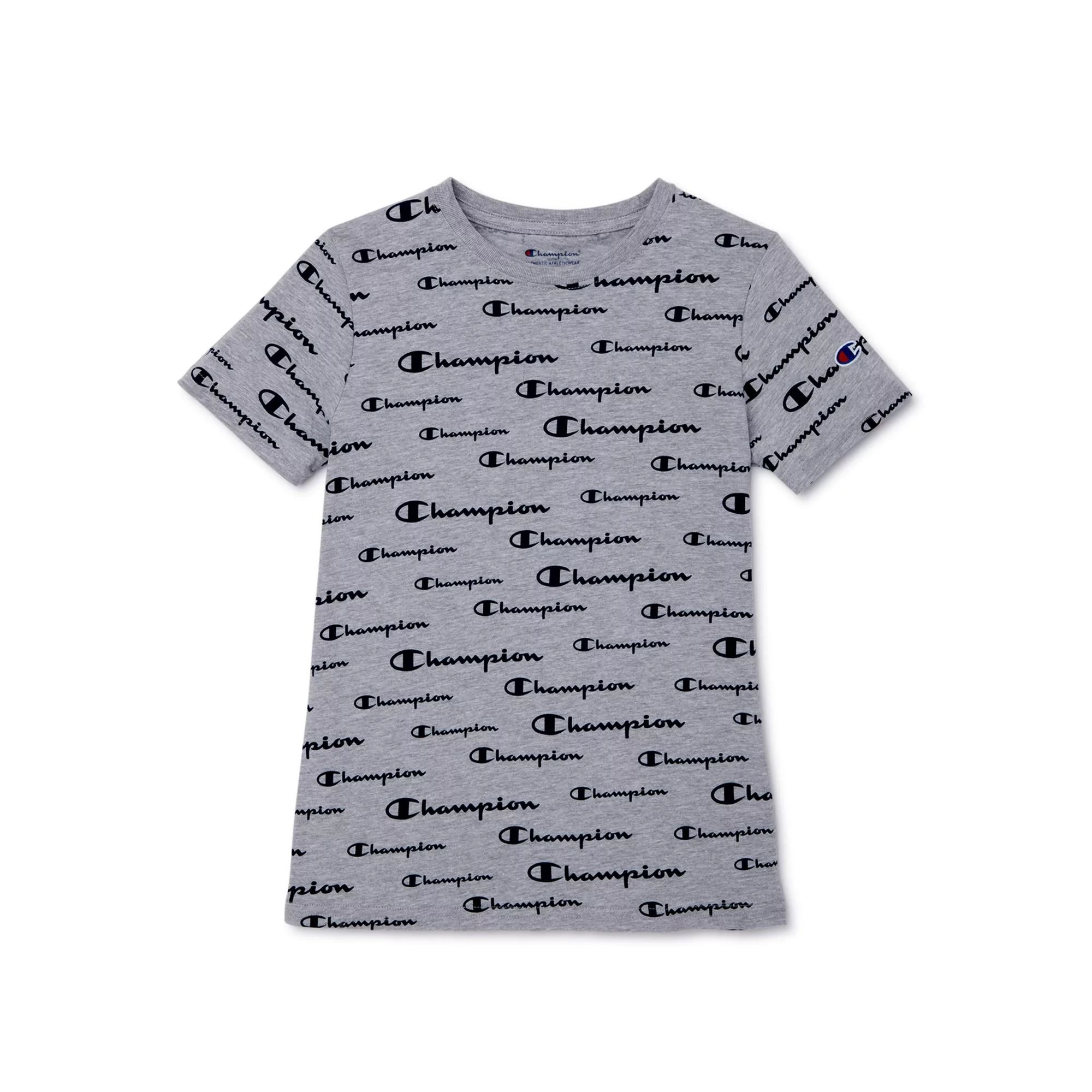 Champion Boys Short Sleeve All Over Print Script Athletic Graphic T-Shirt, Sizes 8-20 | Walmart (US)