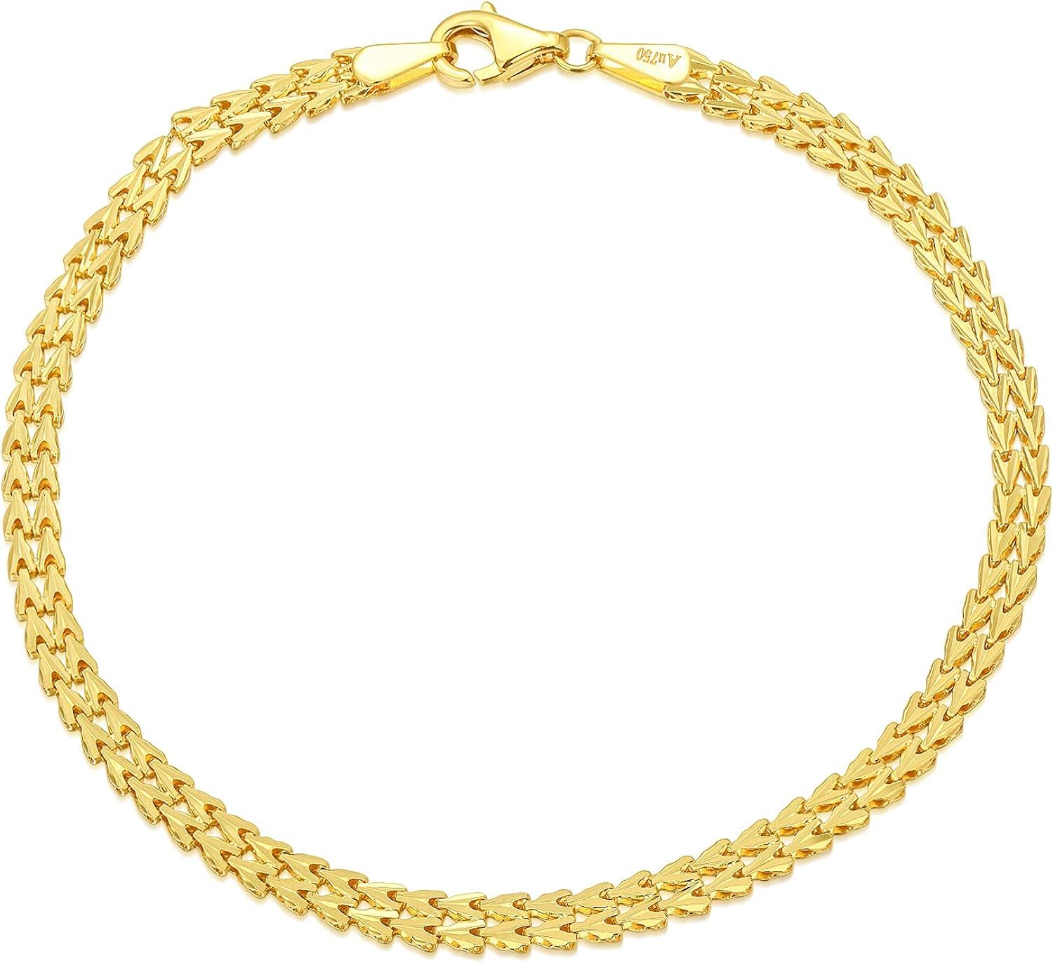 18K Gold Bracelet for Women, 3.2MM Yellow Gold Italian Link Chain bracelets Jewelry Anniversary B... | Amazon (US)