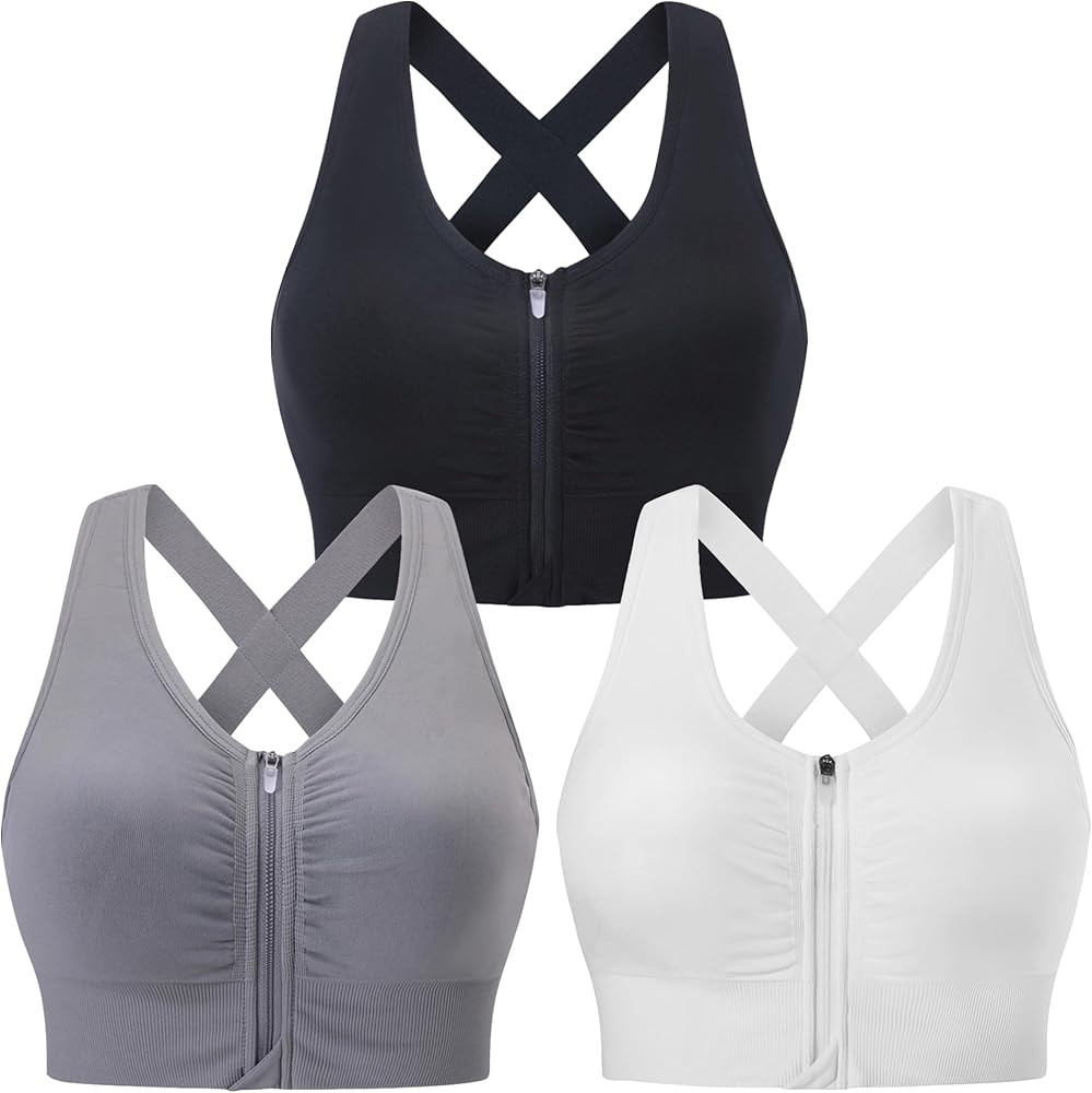 Evercute Zip Front Post-Surgery Bra Women's Padded Wireless Sports Bras Strappy Medium Support Ex... | Amazon (US)