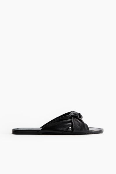 Knot-detail Leather Sandals - Black - Ladies | H&M US | H&M (US + CA)