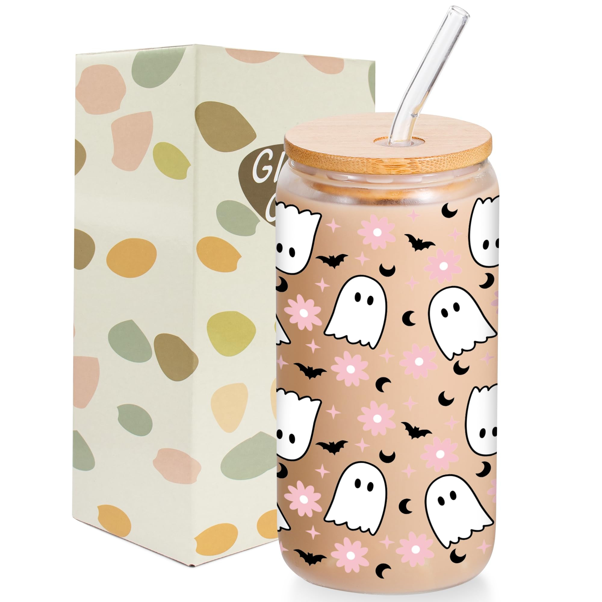 Lamyba Boo Basket Stuffers for Women Adults Teens Girls - 16oz Cute Pink Ghost Bats Halloween Gla... | Amazon (US)