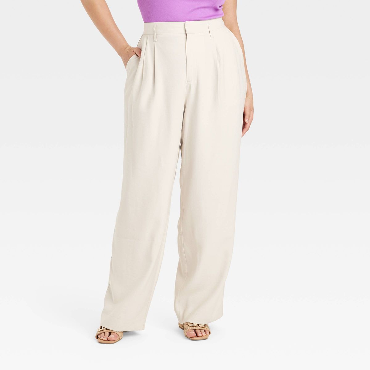 Women's High-Rise Linen Pleated Front Straight Pants - A New Day™ | Target