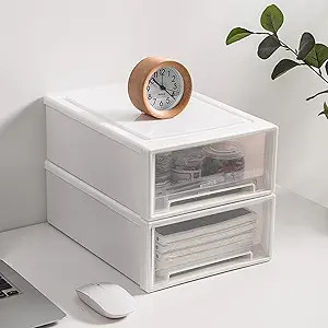 Small Desk Organizer, Stackable Organizer Drawers, Clear Desk Storage Box, Desktop Drawer for Cra... | Amazon (US)