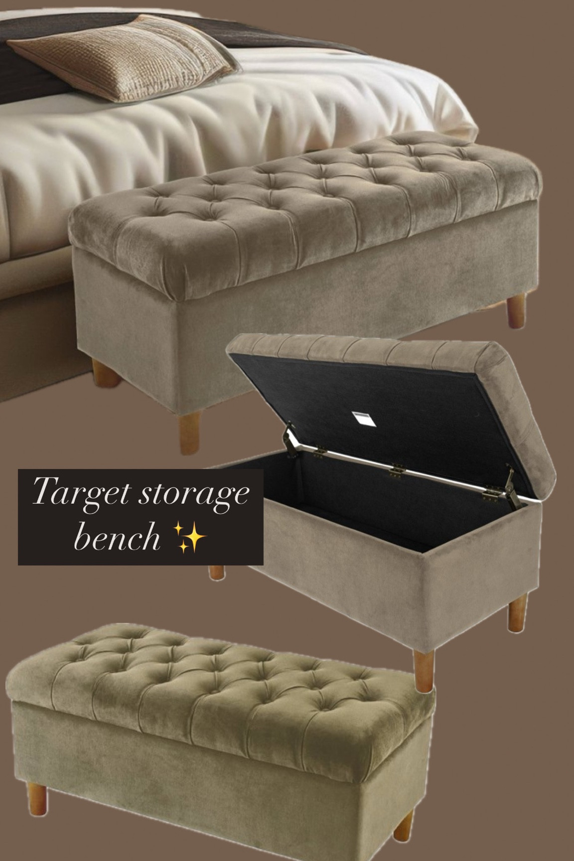 A storage bench so good I ordered 2! These velvet tufted storage benches are exactly what I’ve been looking for. I’m going to use one in our primary bedroom and one either in the living room for toy storage or in my daughter’s room for a window reading bench. They’re 30% off right now at Target so I ordered one in Fawn and one in Sage 😍

Target finds, transitional decor, classic, secret storage, toy storage, neutrals, browns and greens

#LTKSaleAlert #LTKHome