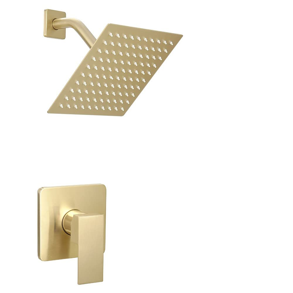 JingGang Brushed Gold Shower Faucet Set Bathroom Rainfall 8 Inch Shower Head System Single Handle... | Amazon (US)