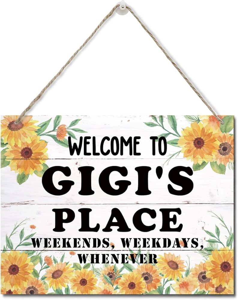Rustic Welcome to Gigi's Place Weekends, Weekdays, Whenever Wall Art Sign, Hanging Printed Wall P... | Amazon (US)