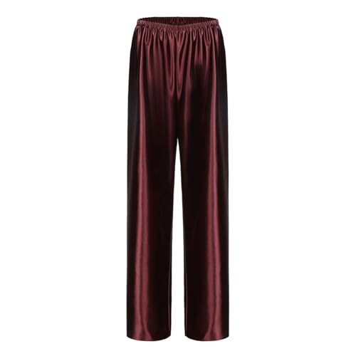 Women Satin Wide Leg Dress Pants Silk Casual Dressy Long Flowy Pants Elastic High Waisted Trouser... | Amazon (US)