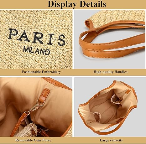 Straw Tote Bags for Women, Summer Straw Purses and Handbags Shoulder Woven Raffia Beach Bag with ... | Amazon (US)