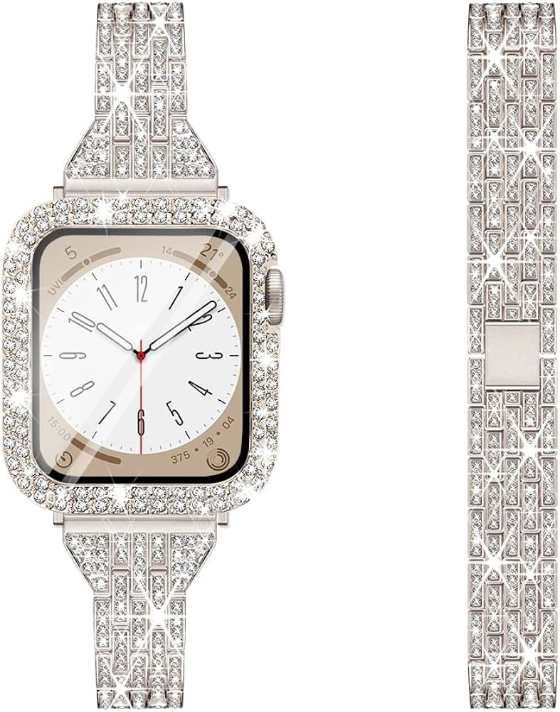 Compatible with 【Starlight】 Apple Watch Band + Starlight 41mm Diamond Case, Luxury Diamond Ba... | Amazon (US)