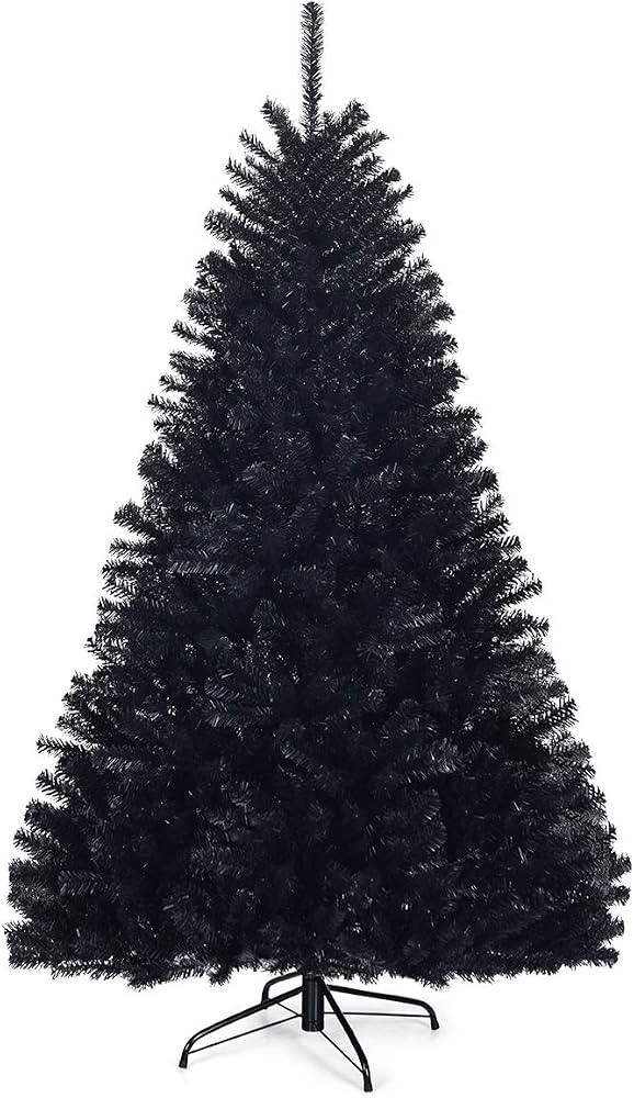 Goplus 6ft Unlit Black Christmas Tree, Artificial Halloween Tree with 1036 Branch Tips, Metal Sta... | Amazon (US)