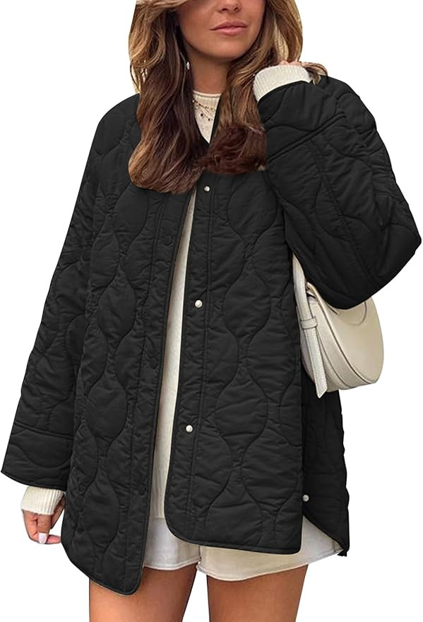 Flygo Women's Oversized Quilted Lightweight Jacket Button Down Puffer Padded Outerwear with Pocke... | Amazon (US)