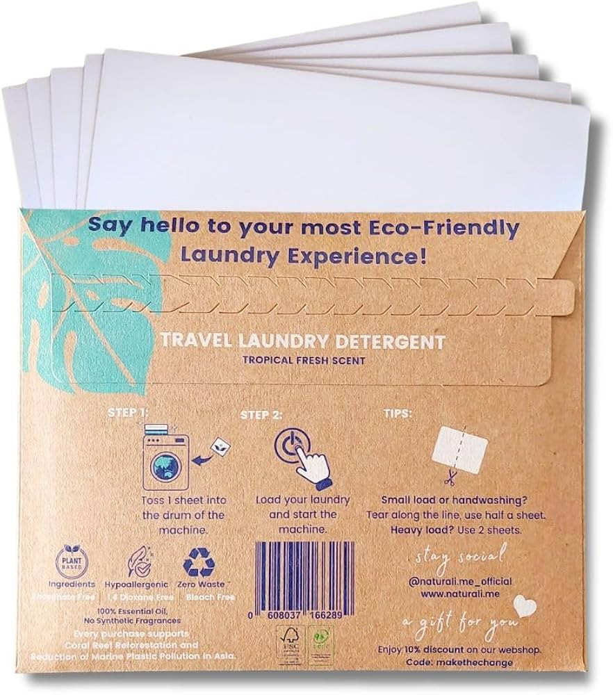 "Naturali Eco Travel Laundry Detergent Sheets - 5-Pack: Compact, Convenient, Cruise Ship Essentia... | Amazon (US)