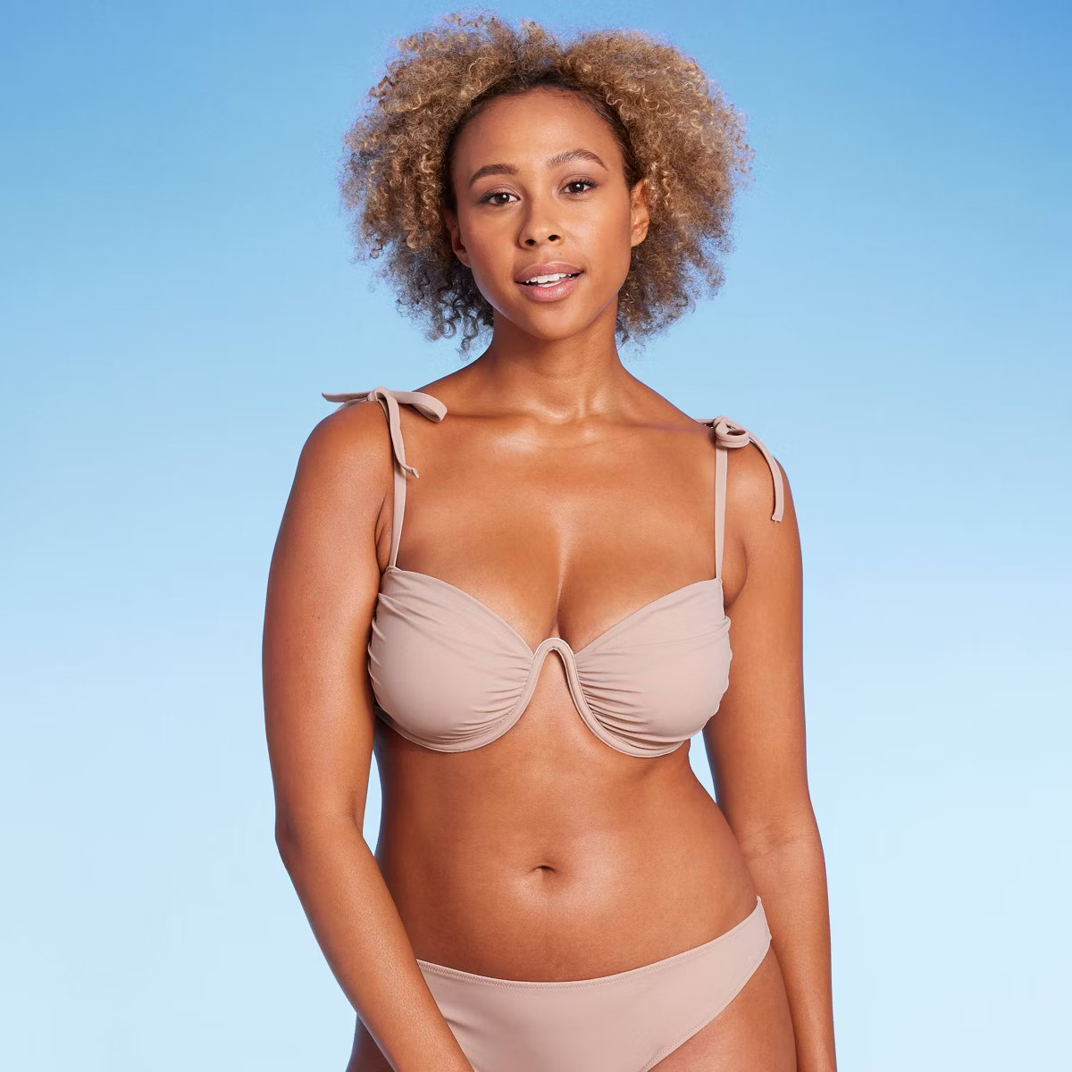 Women's Shoulder Tie Shirred Underwire Bikini Top - Shade & Shore™ Light Brown | Target