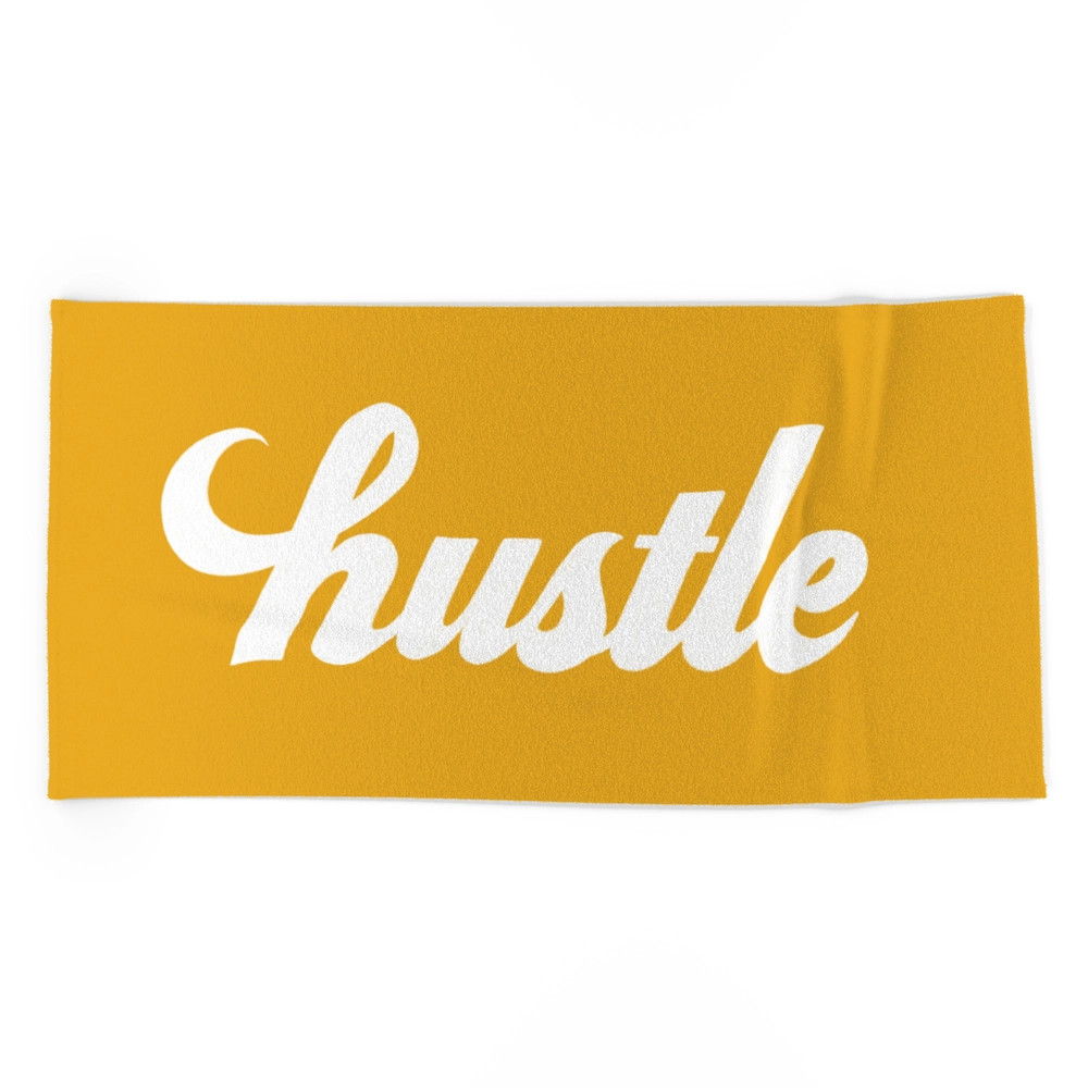 Hustle - Mustard Yellow Beach Towel by latheandquill | Society6