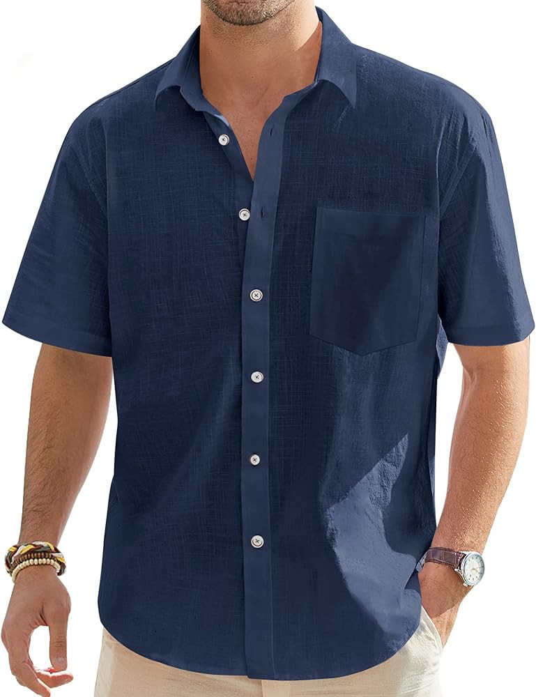 J.VER Men's Cotton Linen Short Sleeve Shirts Casual Lightweight Button Down Shirts Vacation Beach... | Amazon (US)