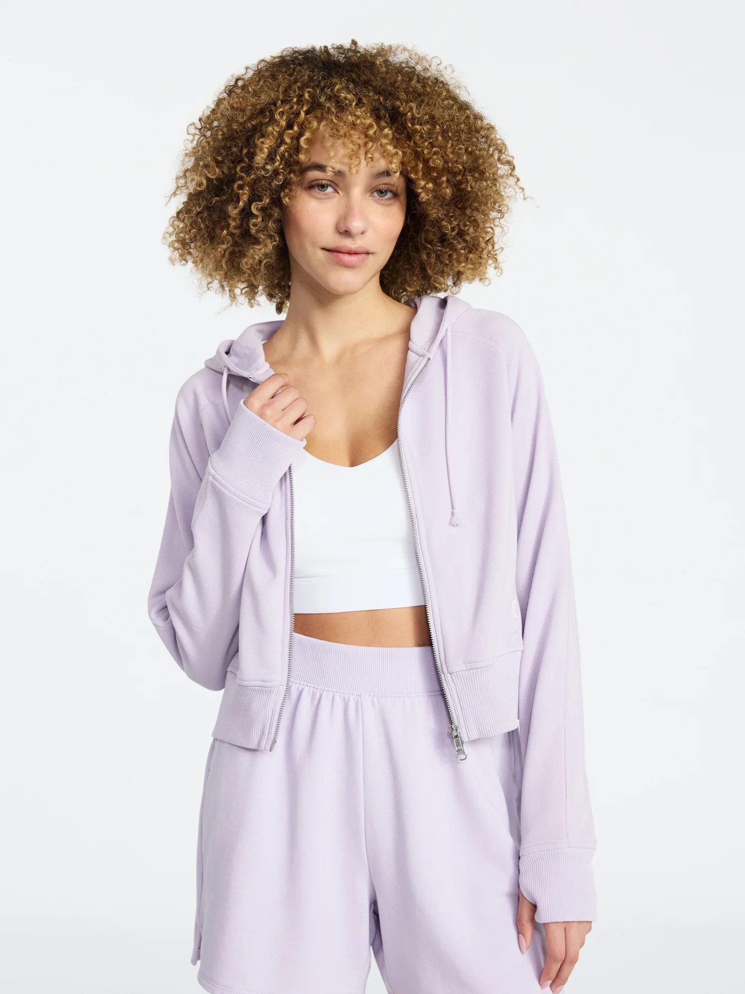 Athletic Works Women's Mineral Wash French Terry Cropped Zip Hoodie, Size XS-XXXL | Walmart (US)