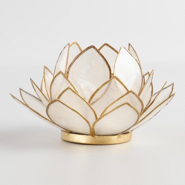 White Capiz Lotus Tealight Candle Holder | World Market