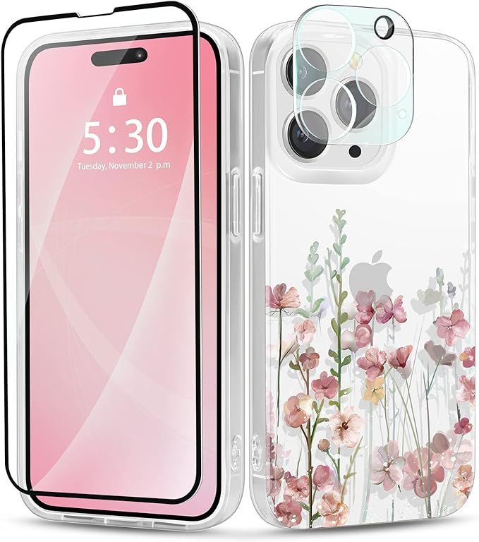 Gronda Clear iPhone 14 Pro Max Case for Women Floral Pattern Design Shockproof TPU Bumper Anti-Ye... | Amazon (US)