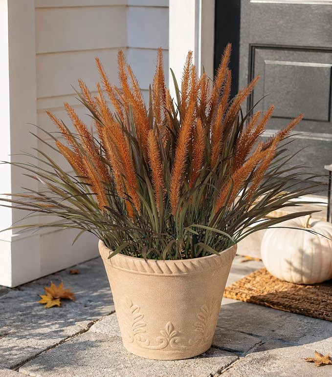 4 PCS Fall Fake Plants Outdoor Artificial Plastic Grass,20" Faux Dog Tail Grass Plant UV Resistan... | Amazon (US)