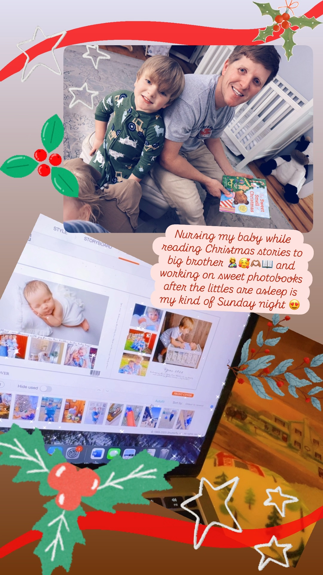 Nursing my baby while reading Christmas stories to big brother 🤱🥰🫶🏽📖 and working on sweet photobooks after the littles are asleep is my kind of Sunday night 😍