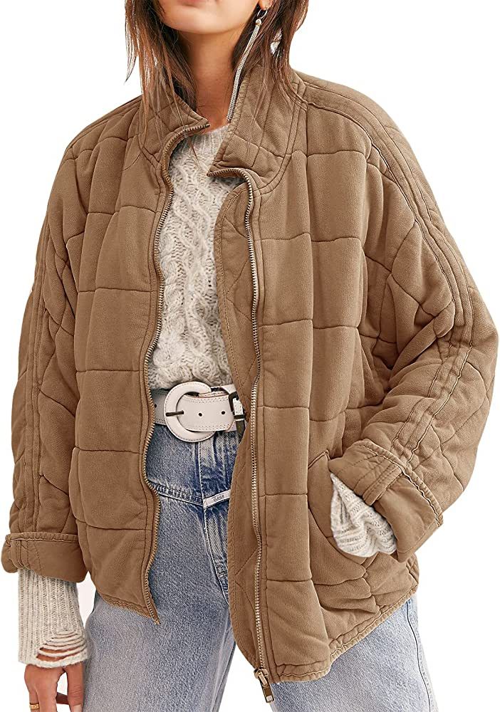 ETCYY Women's Causal Lightweight Quilted Jackets Long Sleeve Oversized Warm Winter Zip Up Coat wi... | Amazon (CA)