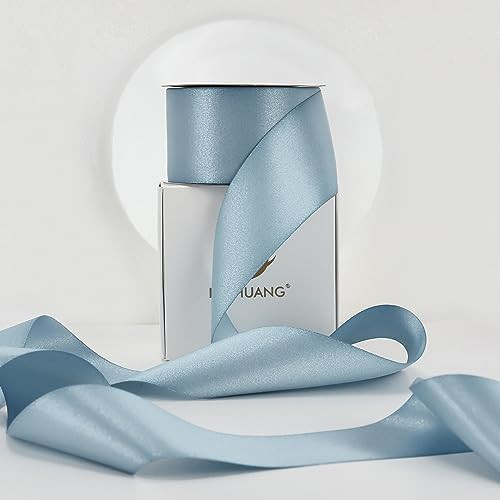 HUIHUANG Blue Ribbon 2 inch Dusty Blue Luxury Shimmer Ribbon Double-Faced Thick Satin Ribbon for Gift Wrapping, Flower Bouquet, Wedding and Bridal Favor, Holiday Decor, Crafts and Bows -20 Yards/Roll | Amazon (US)