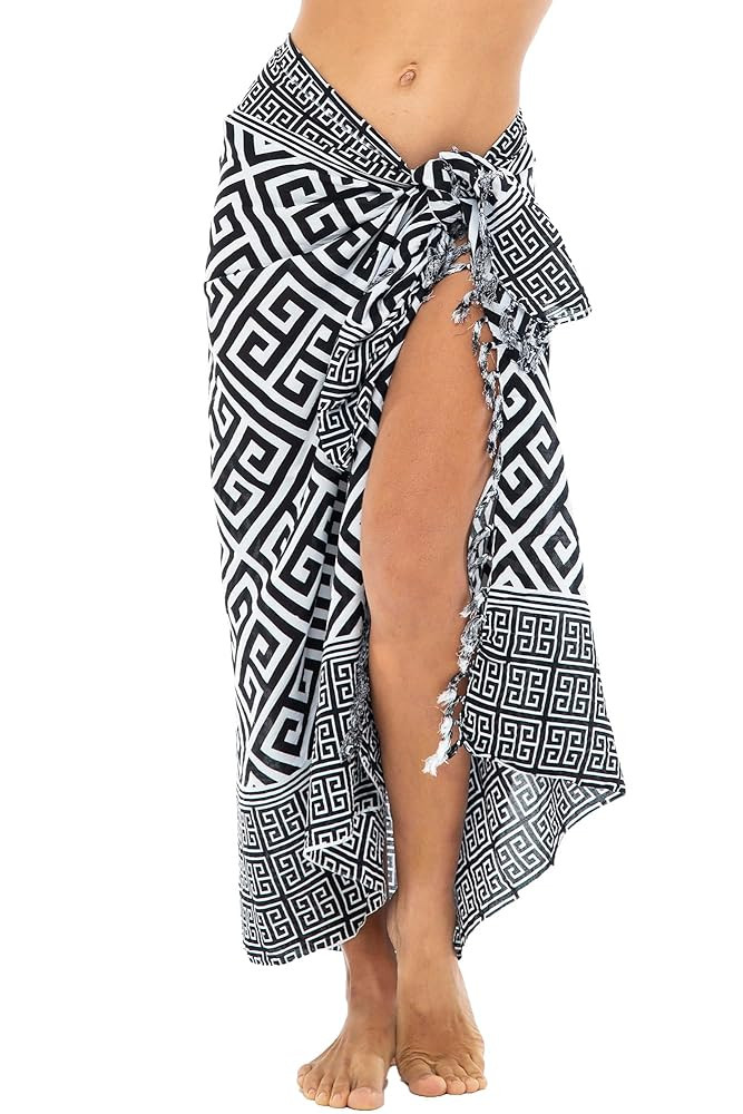 Back From Bali Womens Geometric Print Sarong Wrap Beach Pareo Swimsuit Cover Up Skirt with Coconu... | Amazon (US)