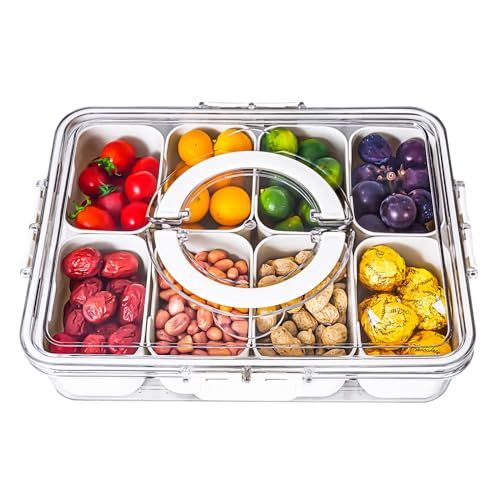 Divided Serving Tray with Lid and Handle - Snackle Box Charcuterie Container for Portable Snack P... | Amazon (US)
